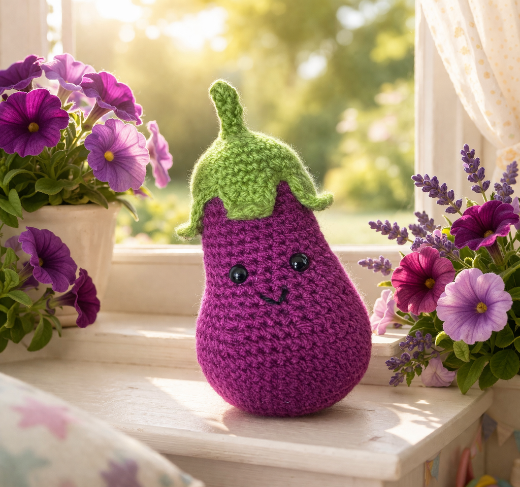 Peluche aubergine au crochet Les Crochets d'Isabelle