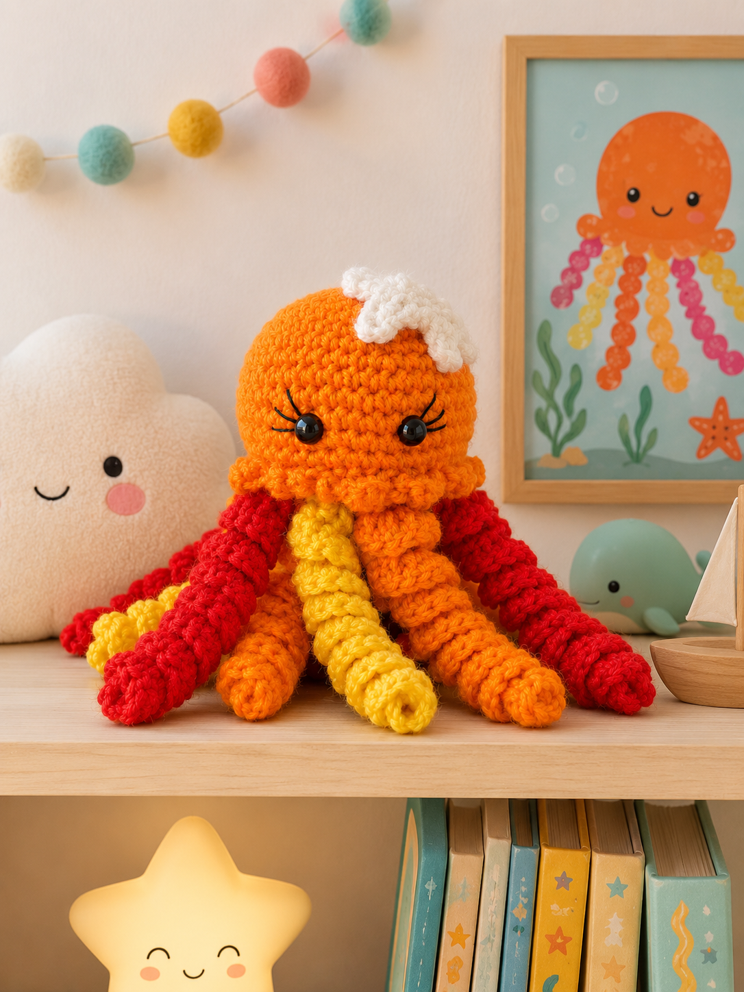 Peluche pieuvre orange au crochet Les Crochets d'Isabelle