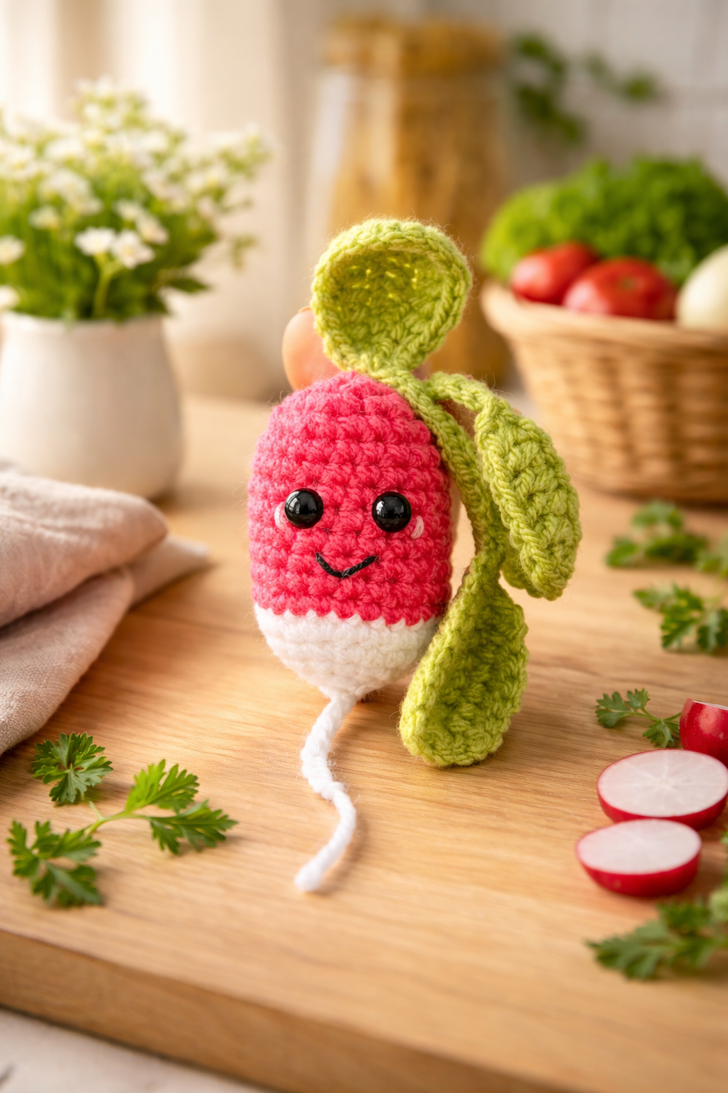 Peluche radis au crochet – Déco cuisine cottagecore fait main en France Les Crochets d'Isabelle