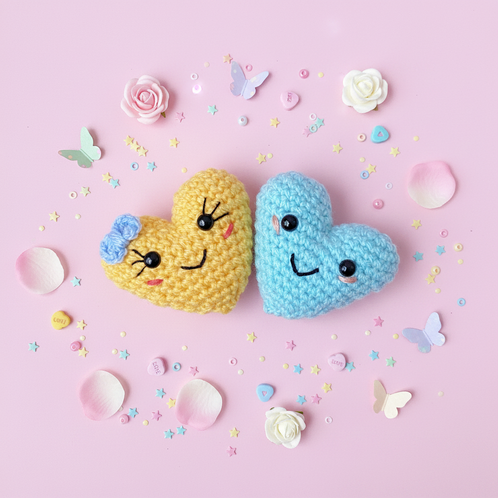 Couple de cœurs kawaii rose pastel